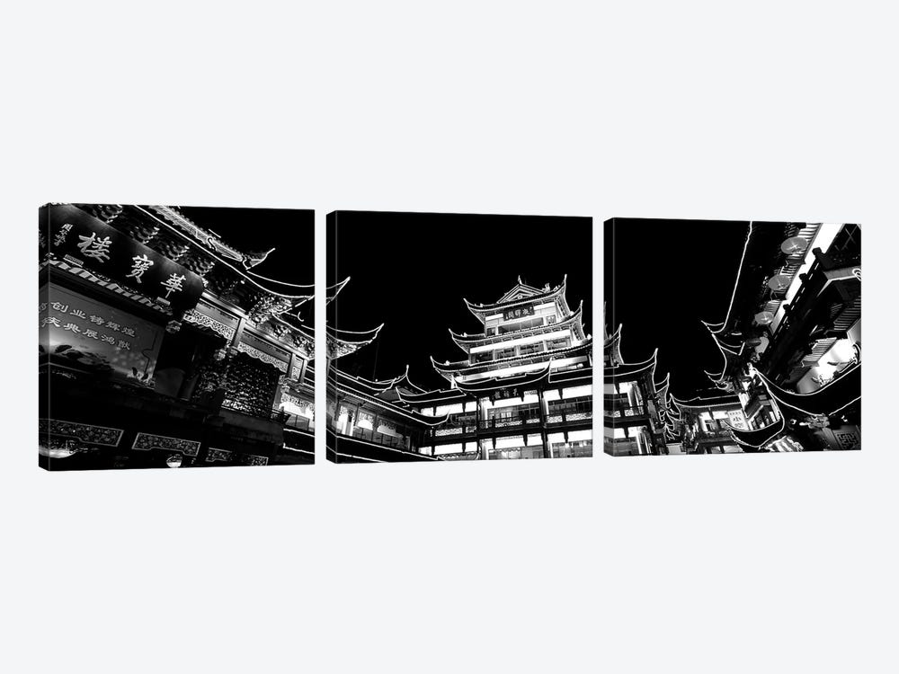 Low-Angle View Of Buildings Lit Up At Night, Old Town, Shanghai, China 3-piece Canvas Print