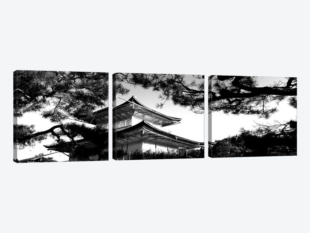 Low-Angle View Of Trees In Front Of Kinkaku-Ji Temple, Kyoto City, Kyoto Prefecture, Kinki Region, Honshu, Japan 3-piece Canvas Art