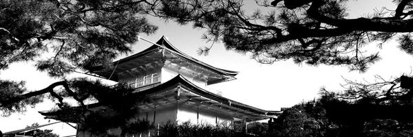 Pagodas: Low-Angle View Of Trees In Front Of Kinkaku-Ji Temple, Kyoto City, Kyoto Prefecture, Kinki Region, Honshu, Japan by Panoramic Images