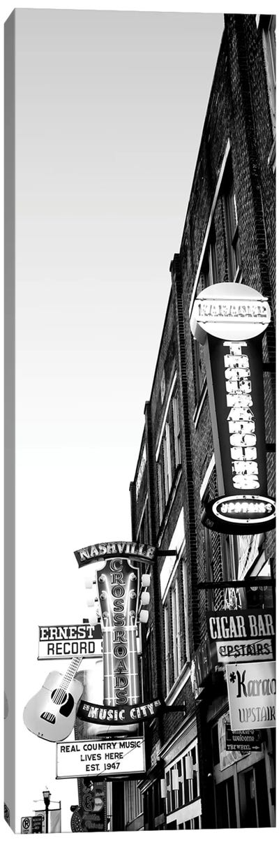 Neon Signs At Dusk, Nashville, Tennessee, USA Canvas Art Print - Black & White Photography
