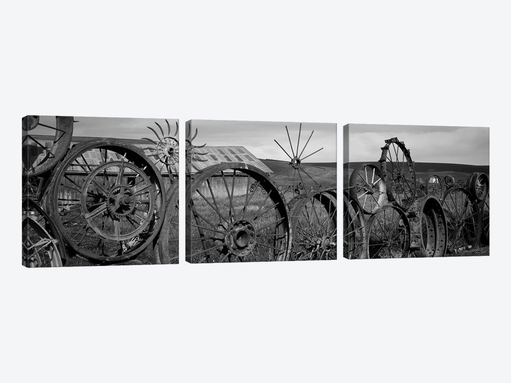 Old Barn With A Fence Made Of Wheels, Palouse, Whitman County, Washington State, USA by Panoramic Images 3-piece Canvas Artwork