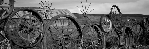 Washington: Old Barn With A Fence Made Of Wheels, Palouse, Whitman County, Washington State, USA by Panoramic Images