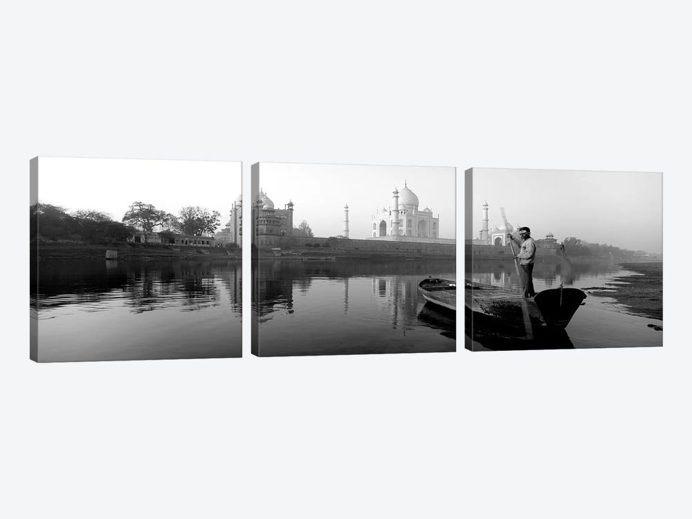 Reflection Of A Mausoleum In A River, Taj Mahal, Yamuna River, Agra, Uttar Pradesh, India by Panoramic Images 3-piece Canvas Artwork