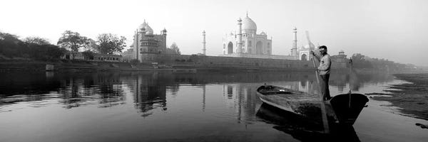 Reflection Of A Mausoleum In A River, Taj Mahal, Yamuna River, Agra, Uttar Pradesh, India