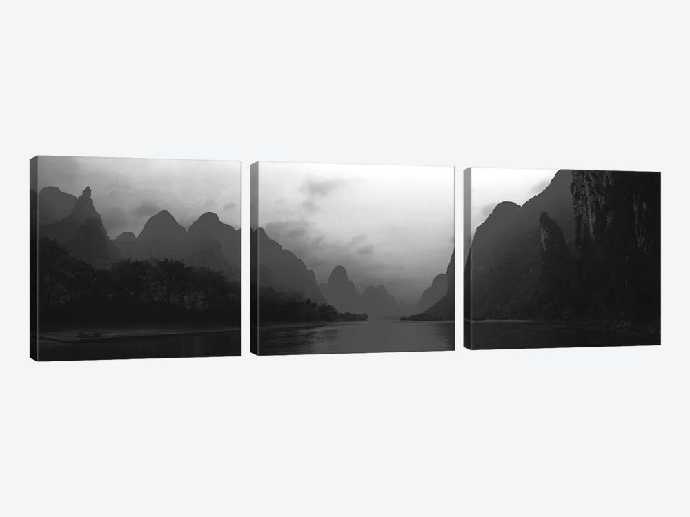 River Passing Through A Hill Range, Guilin Hills, Li River, Yangshuo, China by Panoramic Images 3-piece Art Print