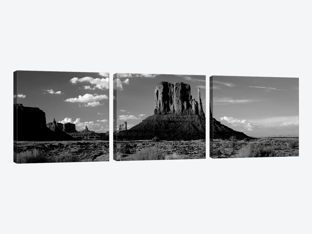 Rock Formations On A Landscape, The Mittens, Monument Valley Tribal Park, Monument Valley, Utah, USA by Panoramic Images 3-piece Canvas Art