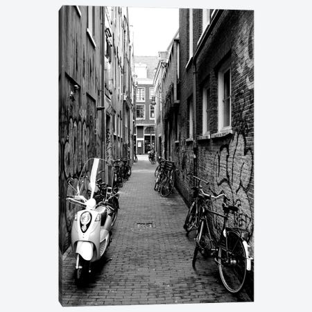 Scooters And Bicycles Parked In A Street, Amsterdam, Netherlands Canvas Print #PIM15224} by Panoramic Images Canvas Art Print