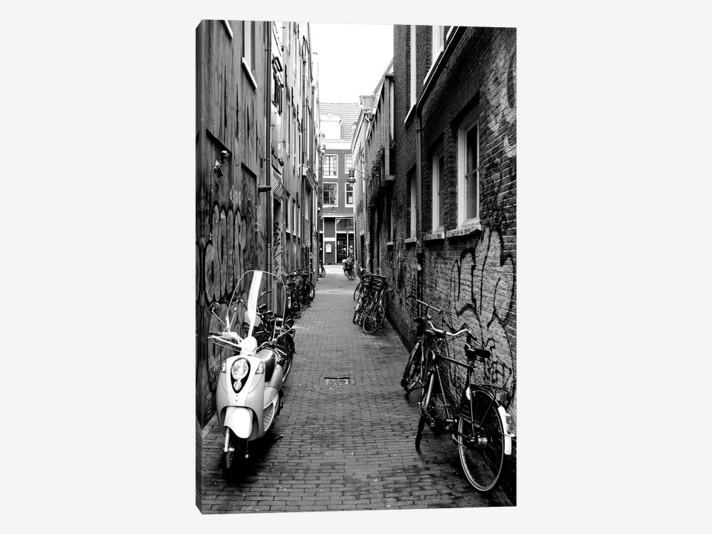 Scooters And Bicycles Parked In A Street, Amsterdam, Netherlands by Panoramic Images 1-piece Canvas Print