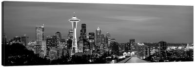 Skyscrapers In A City Lit Up At Night, Space Needle, Seattle, King County, Washington State, USA Canvas Art Print - Panoramic Cityscapes