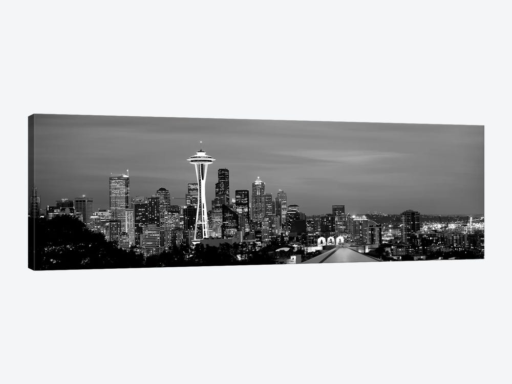 Skyscrapers In A City Lit Up At Night, Space Needle, Seattle, King County, Washington State, USA by Panoramic Images 1-piece Canvas Wall Art