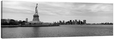 Statue Of Liberty With Manhattan Skyline In The Background, Ellis Island, New York City, New York State, USA Canvas Art Print - Statue of Liberty Art