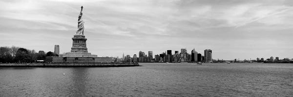 Statue Of Liberty: Statue Of Liberty With Manhattan Skyline In The Background, Ellis Island, New York City, New York State, USA by Panoramic Images