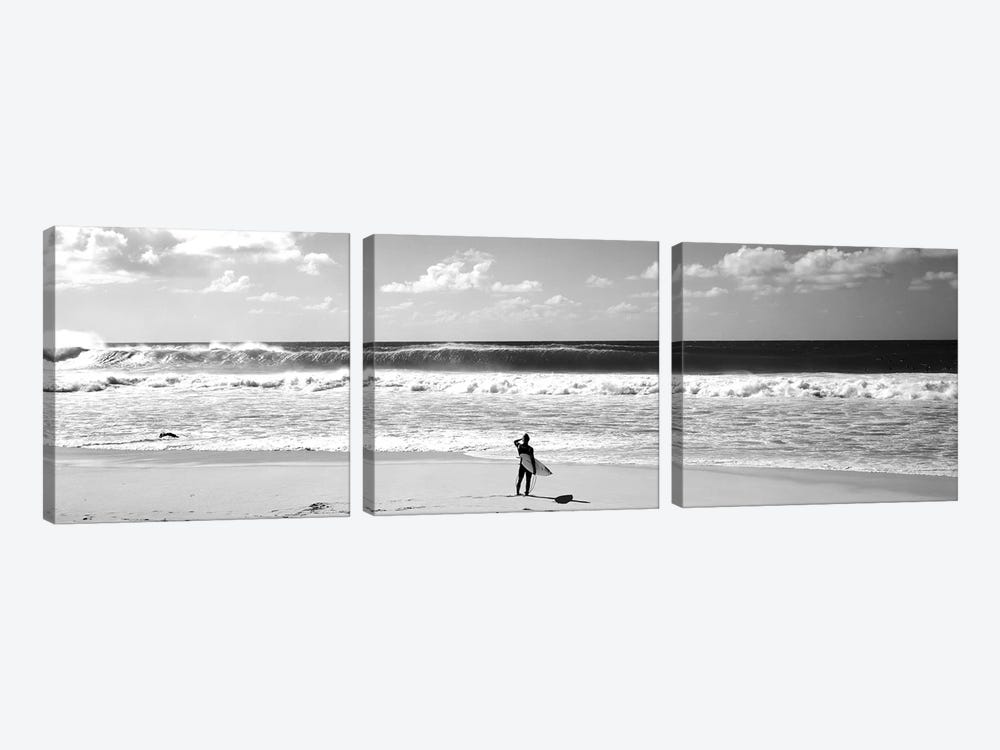 Surfer Standing On The Beach, North Shore, Oahu, Hawaii, USA by Panoramic Images 3-piece Canvas Art
