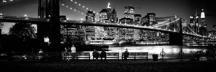 Suspension Bridge Lit Up At Dusk, Brooklyn Bridge, East River, Manhattan, New York City, New York State, USA