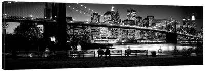 Suspension Bridge Lit Up At Dusk, Brooklyn Bridge, East River, Manhattan, New York City, New York State, USA Canvas Art Print - Brooklyn Bridge