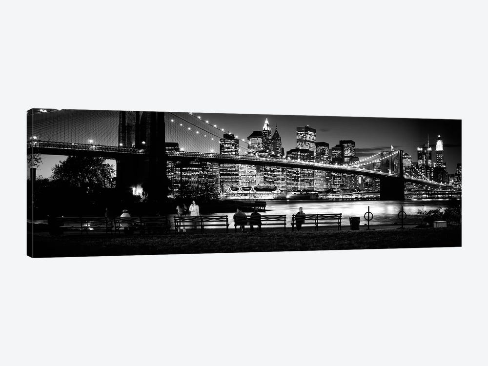 Suspension Bridge Lit Up At Dusk, Brooklyn Bridge, East River, Manhattan, New York City, New York State, USA by Panoramic Images 1-piece Canvas Art Print