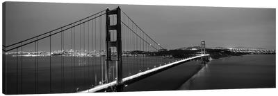 Suspension Bridge Lit Up At Dusk, Golden Gate Bridge, San Francisco, California, USA Canvas Art Print - Golden Gate Bridge