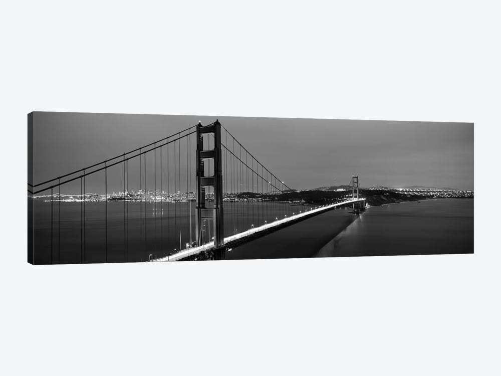 Suspension Bridge Lit Up At Dusk, Golden Gate Bridge, San Francisco, California, USA by Panoramic Images 1-piece Canvas Art