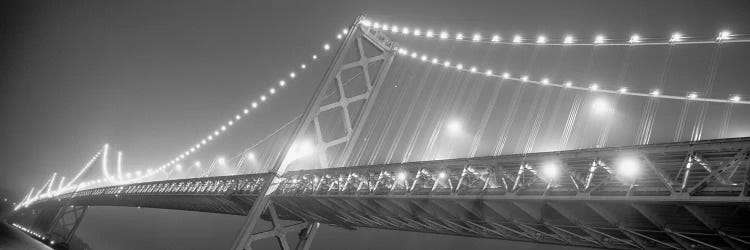 Suspension Bridge Lit Up At Night, Bay Bridge, San Francisco, California, USA