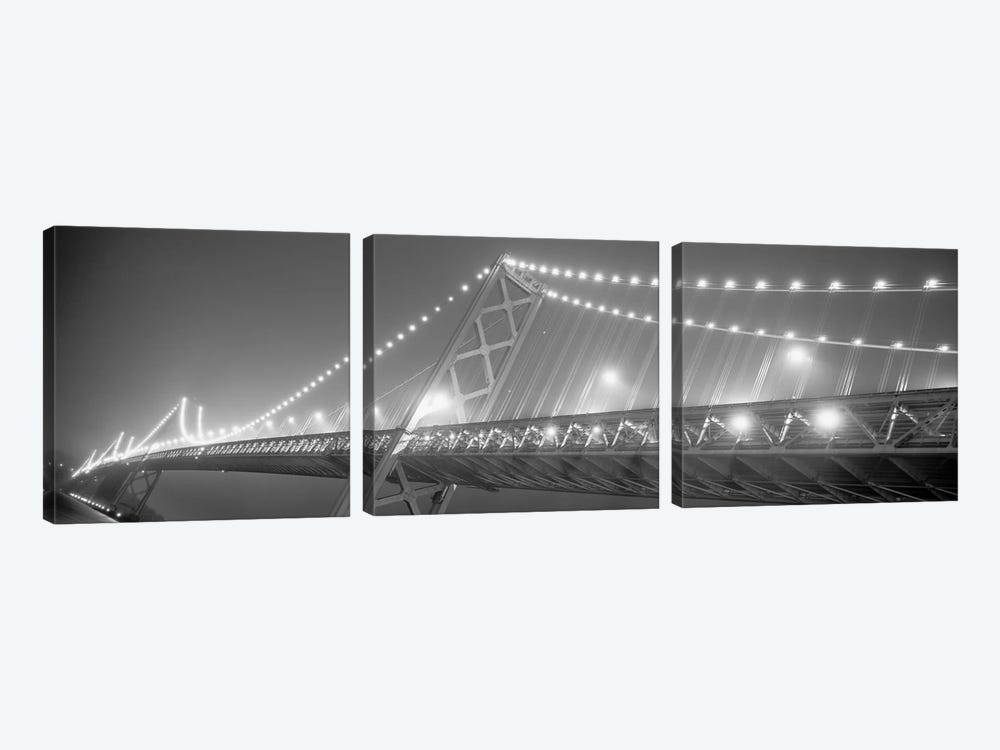 Suspension Bridge Lit Up At Night, Bay Bridge, San Francisco, California, USA by Panoramic Images 3-piece Canvas Print