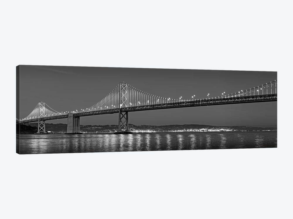 Suspension Bridge Over Pacific Ocean Lit Up At Dusk, Bay Bridge, San Francisco Bay, San Francisco, California, USA by Panoramic Images 1-piece Canvas Wall Art
