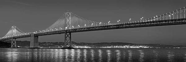 Suspension Bridge Over Pacific Ocean Lit Up At Dusk, Bay Bridge, San Francisco Bay, San Francisco, California, USA
