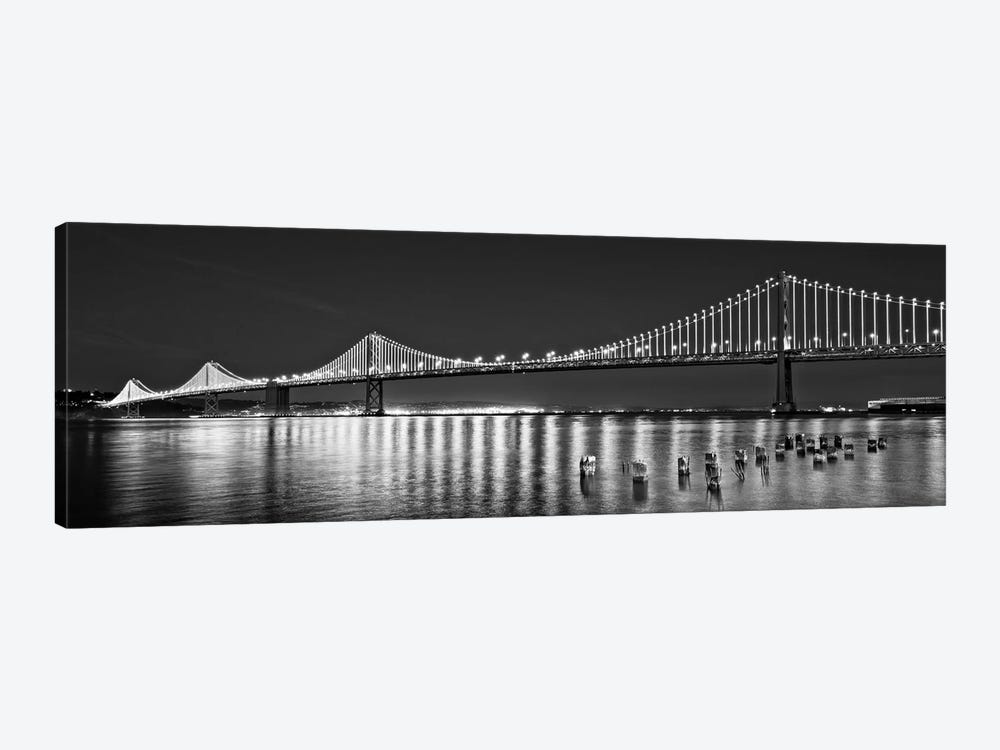 Suspension Bridge Over Pacific Ocean Lit Up At Night, Bay Bridge, San Francisco Bay, San Francisco, California, USA by Panoramic Images 1-piece Art Print