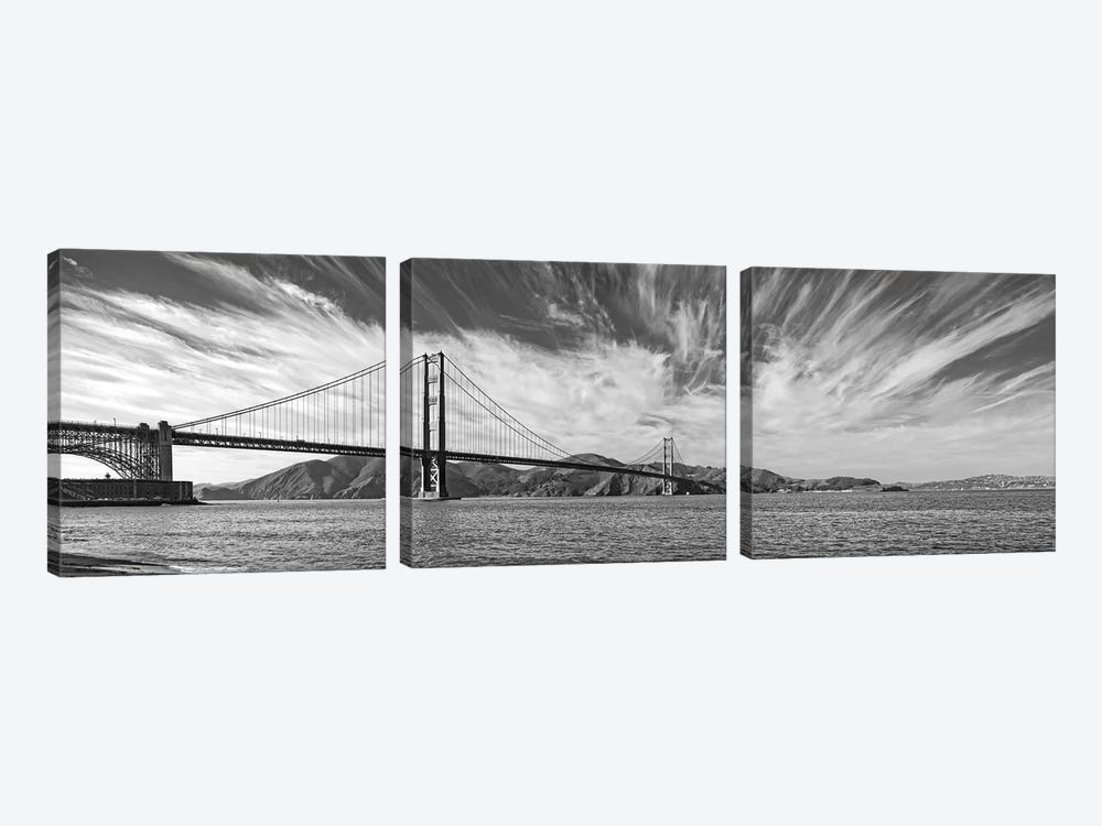 Suspension Bridge Over Pacific Ocean, Golden Gate Bridge, San Francisco Bay, San Francisco, California, USA by Panoramic Images 3-piece Canvas Wall Art