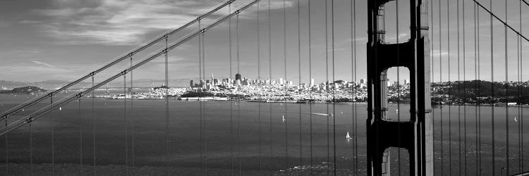 Suspension Bridge With A City In The Background, Golden Gate Bridge, San Francisco, California, USA