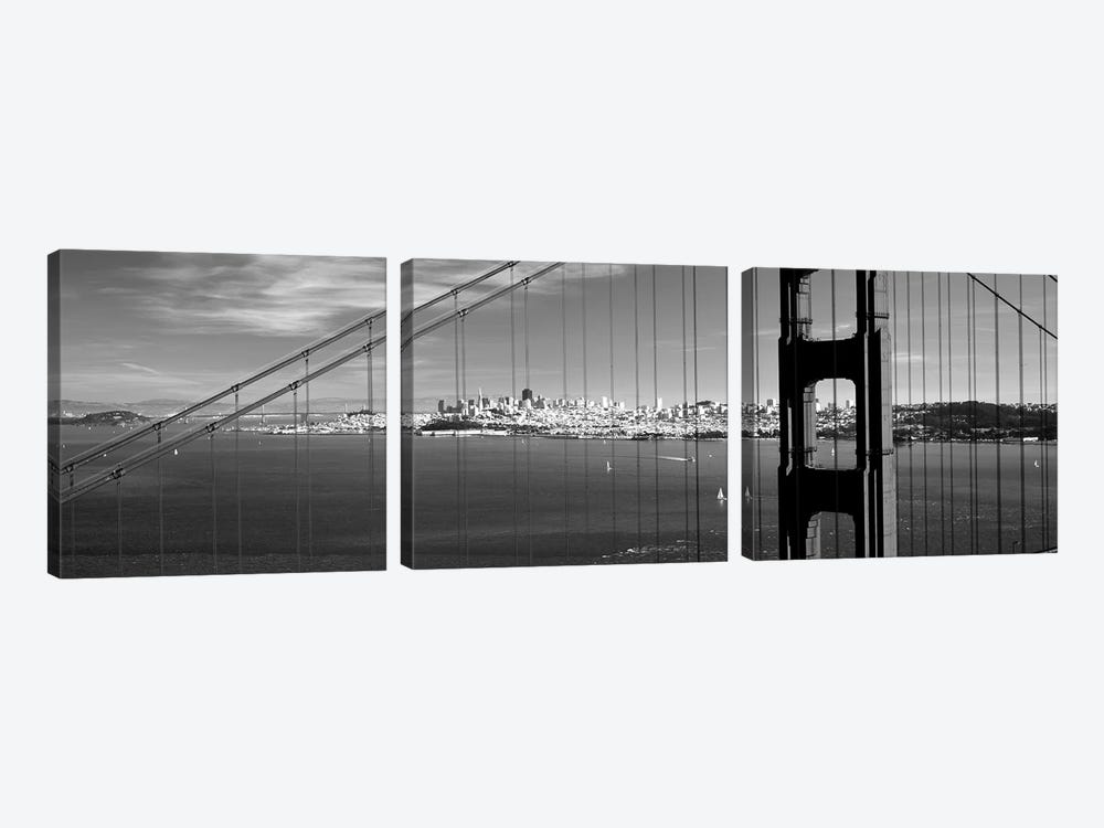 Suspension Bridge With A City In The Background, Golden Gate Bridge, San Francisco, California, USA by Panoramic Images 3-piece Canvas Wall Art