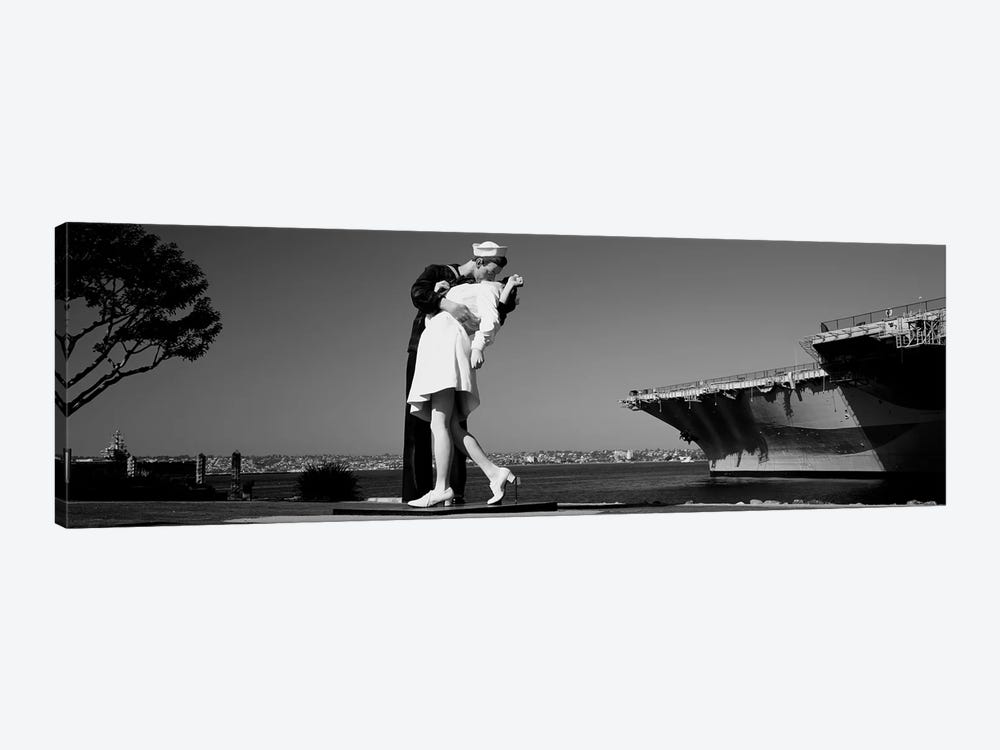 The Kiss Between A Sailor And A Nurse Sculpture, San Diego Aircraft Carrier Museum, San Diego, California, USA by Panoramic Images 1-piece Canvas Print