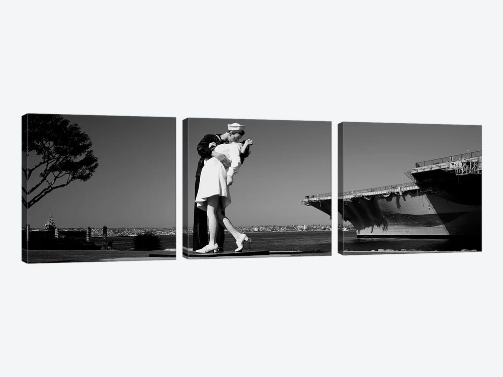 The Kiss Between A Sailor And A Nurse Sculpture, San Diego Aircraft Carrier Museum, San Diego, California, USA by Panoramic Images 3-piece Art Print