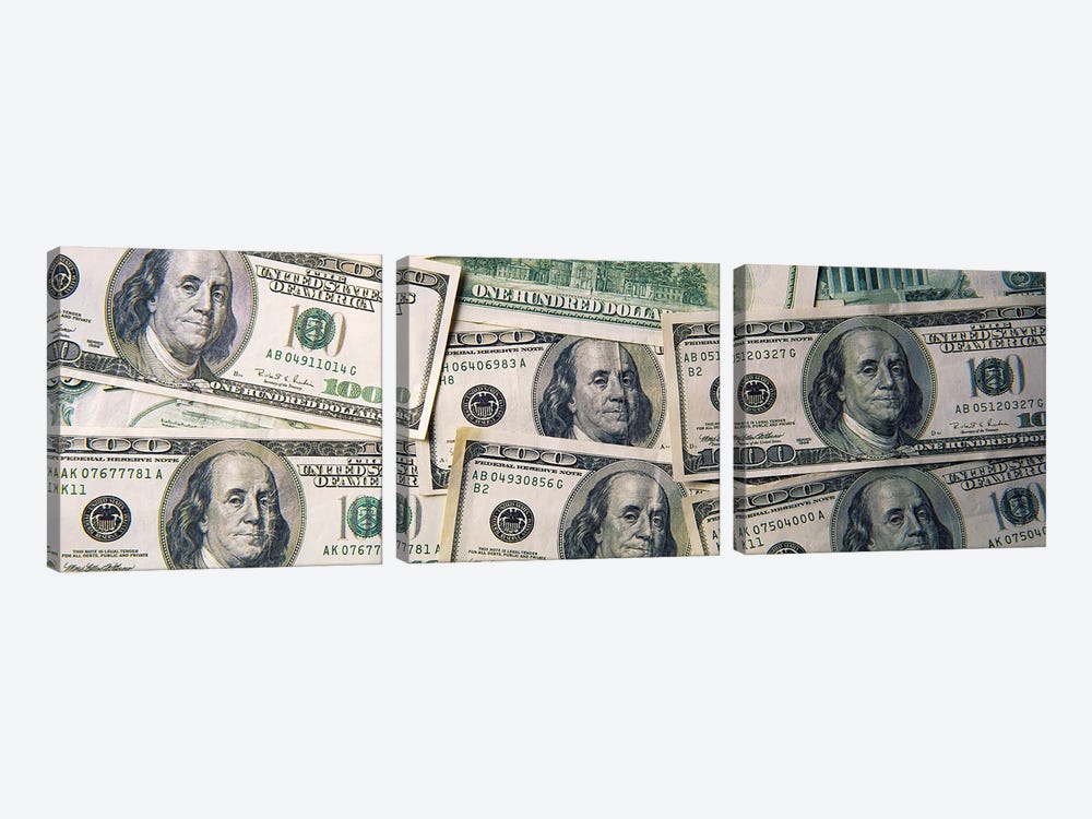 Close-Up Of One Hundred Dollar Bills by Panoramic Images 3-piece Canvas Print