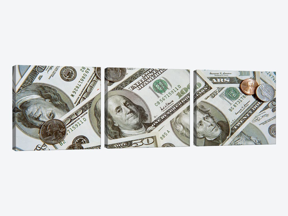Dollars And Cents Currency US by Panoramic Images 3-piece Canvas Wall Art