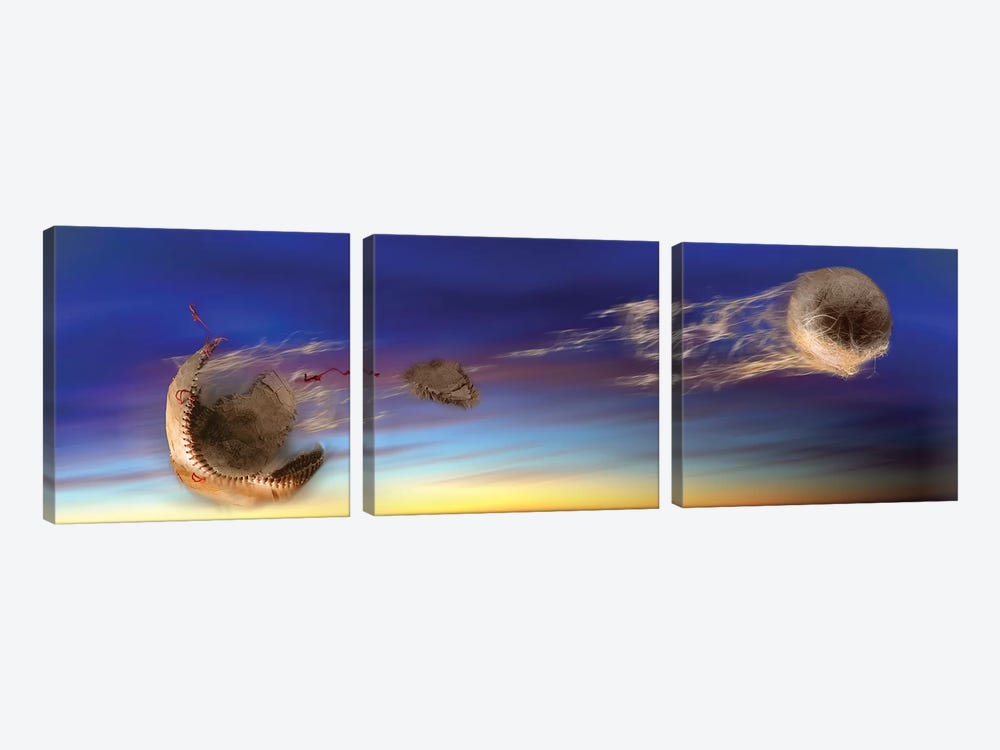 Baseball Coming Apart In Space by Panoramic Images 3-piece Art Print