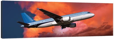 Low Angle View Of An Airplane In Flight Canvas Art Print - Airplane Art
