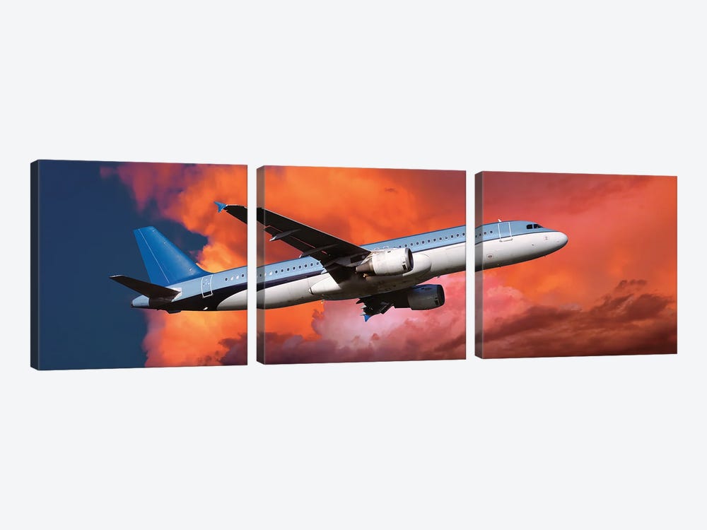 Low Angle View Of An Airplane In Flight by Panoramic Images 3-piece Canvas Art Print