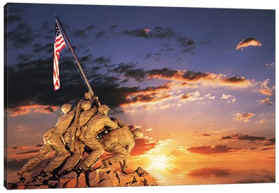 War Memorial At Sunrise, Iwo Jima Memorial, Rosslyn, Arlington, VA, Usa Canvas Art Print - Teamwork
