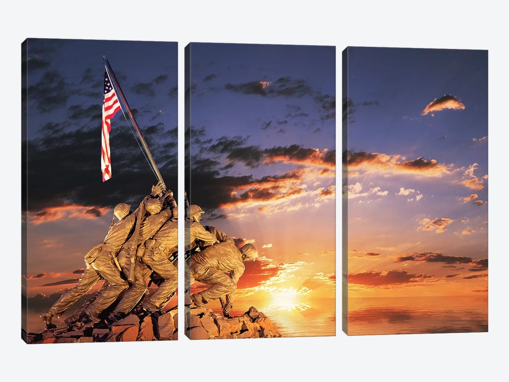 War Memorial At Sunrise, Iwo Jima Memorial, Rosslyn, Arlington, VA, Usa by Panoramic Images 3-piece Canvas Artwork