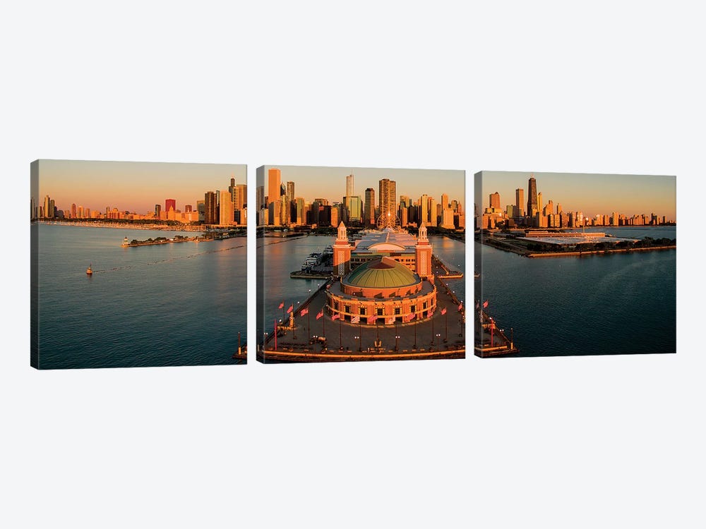 Elevated View Of The Navy Pier, Chicago, IL, USA by Panoramic Images 3-piece Canvas Art Print