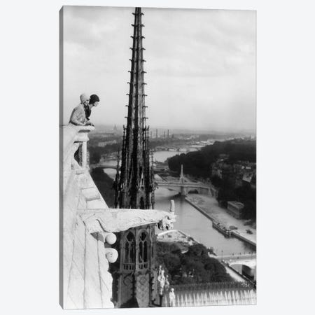 1920s Two Women Looking Out From Top Of Notre Dame Cathedral Paris France Canvas Print #PIM15324} by Panoramic Images Canvas Artwork