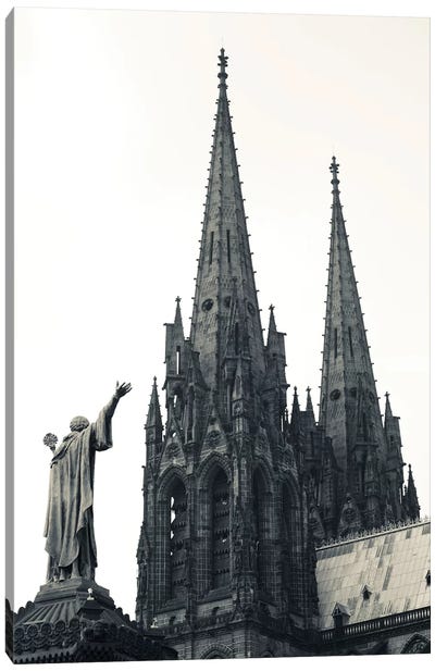 Low Angle View Of A Cathedral, Cathedrale Notre-Dame-De-L'Assomption, Clermont-Ferrand, Auvergne, Puy-De-Dome, France Canvas Art Print - Black & White Cityscapes