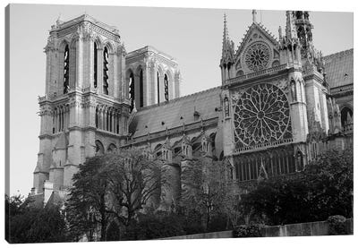 Low Angle View Of A Cathedral, Notre Dame, Paris, Ile-De-France, France Canvas Art Print - Black & White Cityscapes