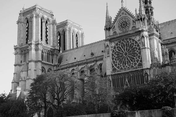 Black & White Cityscapes: Low Angle View Of A Cathedral, Notre Dame, Paris, Ile-De-France, France by Panoramic Images