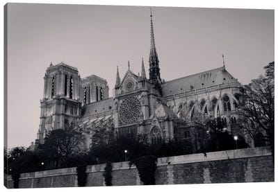 Low Angle View Of A Cathedral, Notre Dame, Paris, Ile-De-France, France Canvas Art Print - Black & White Cityscapes