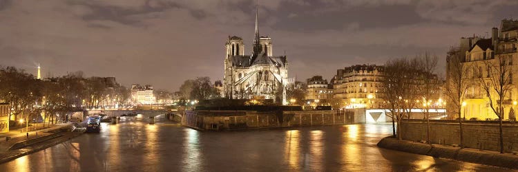 Notre Dame And Eiffel Tower At Dusk, Paris, Ile-De-France, France