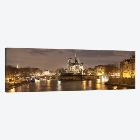 Notre Dame And Eiffel Tower At Dusk, Paris, Ile-De-France, France Canvas Print #PIM15334} by Panoramic Images Canvas Print