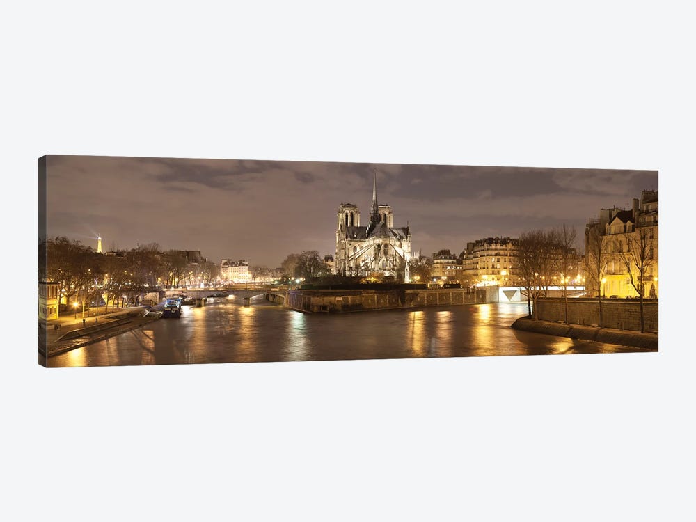 Notre Dame And Eiffel Tower At Dusk, Paris, Ile-De-France, France by Panoramic Images 1-piece Canvas Art Print