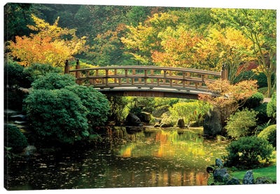 "Autumn at the Moon Bridge", Japanese Garden, Portland, Oregon, USA Canvas Art Print - Portland Art