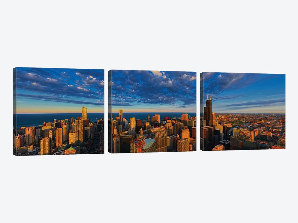 Aerial view of cityscape at the waterfront, Lake Michigan, Chicago, Cook County, Illinois, USA by Panoramic Images 3-piece Canvas Art Print